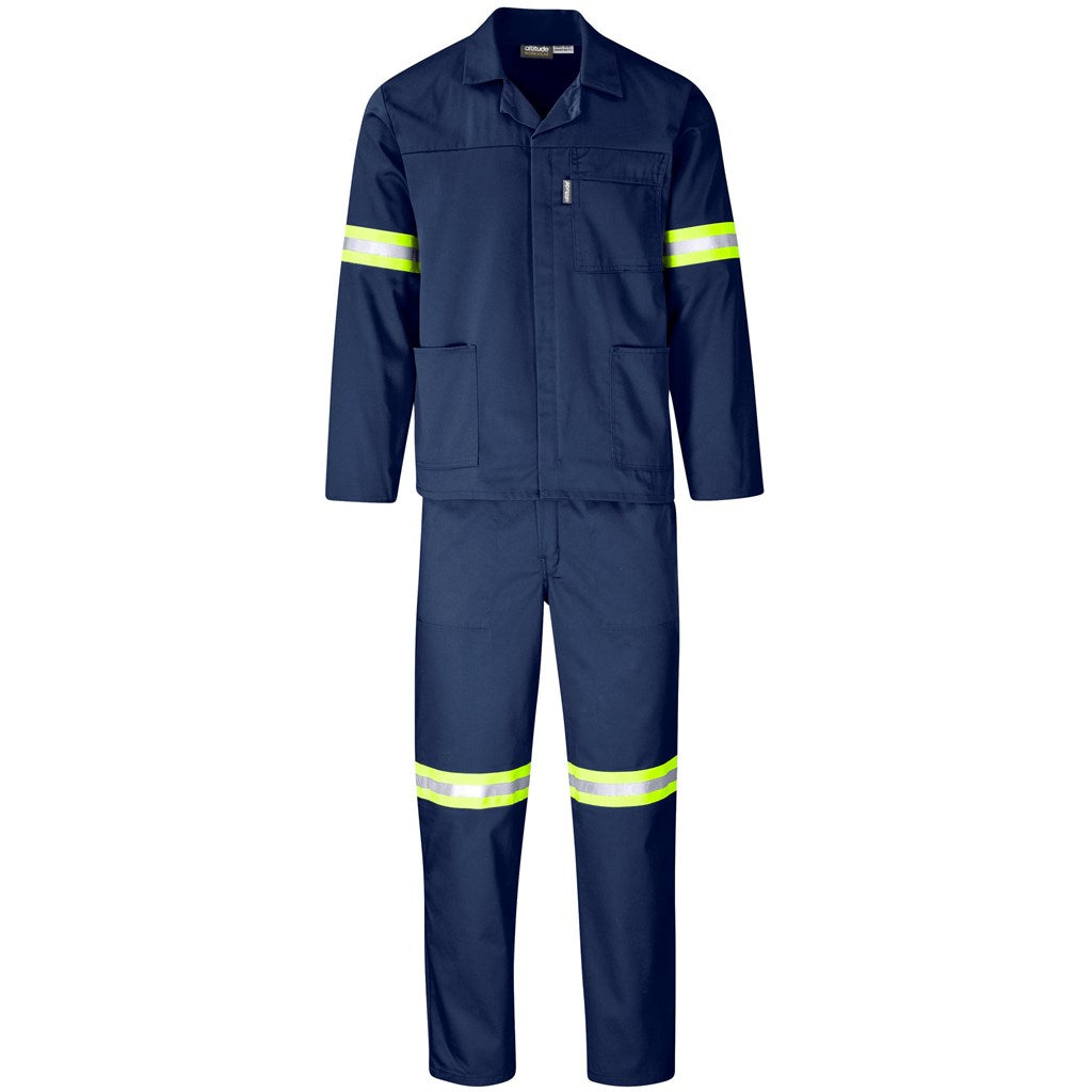 Trade Polycotton Conti Suit - Reflective Arms & Legs - Yellow Tape NAVY