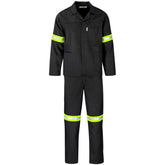 Trade Polycotton Conti Suit - Reflective Arms, Legs & Back - Yellow Tape BLACK