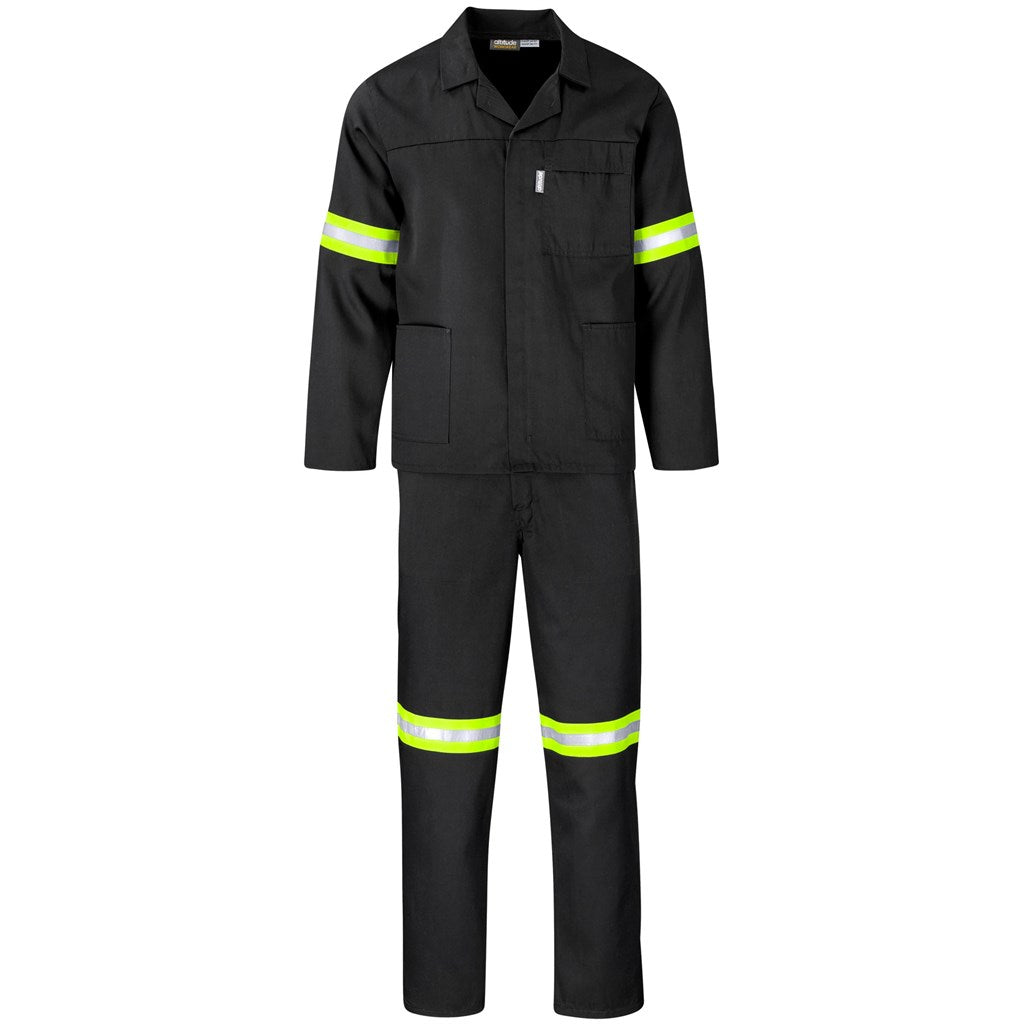 Trade Polycotton Conti Suit - Reflective Arms, Legs & Back - Yellow Tape BLACK