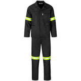 Trade Polycotton Conti Suit - Reflective Arms, Legs & Back - Yellow Tape BLACK