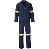 Technician 100% Cotton Conti Suit - Reflective Arms & Legs - Yellow Tape NAVY