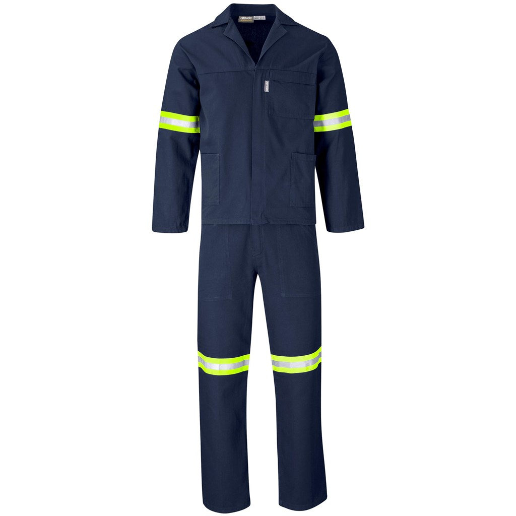 Technician 100% Cotton Conti Suit - Reflective Arms, Legs & Back - Yellow Tape NAVY