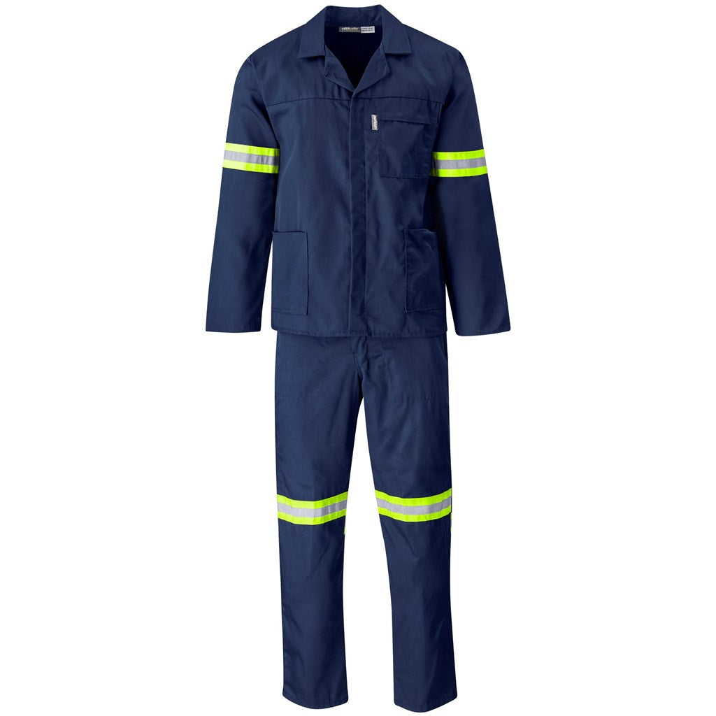 Trade Polycotton Conti Suit - Reflective Arms & Legs - Yellow Taped NAVY