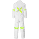Safety Polycotton Boiler Suit - Reflective Arms Legs & Back - Yellow Tape WHITE