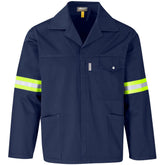 Site Premium Polycotton Jacket - Reflective Arms & Back - Yellow Tape NAVY