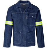 Cast Premium 100% Cotton Denim Jacket - Reflective Arms & Back - Yellow Tape BLUE