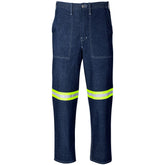 Cast Premium 100% Cotton Denim Pants - Reflective Legs - Yellow Tape BLUE