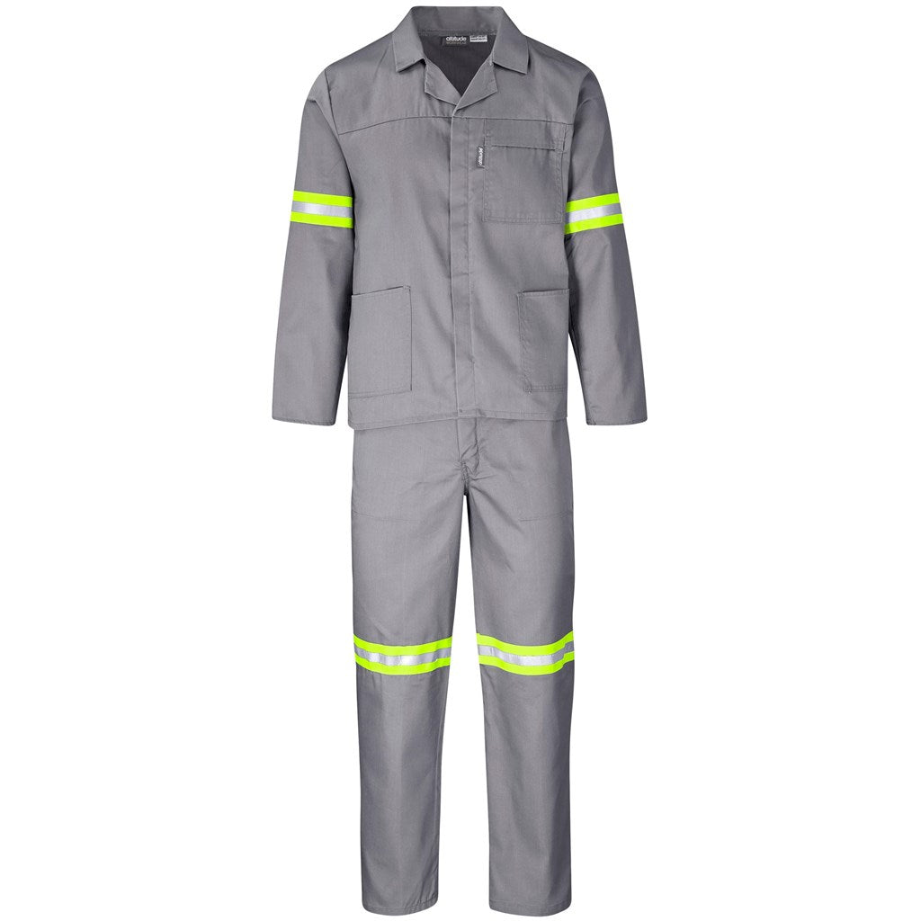 Trade Polycotton Conti Suit - Reflective Arms, Legs & Back - Yellow Tape GREY