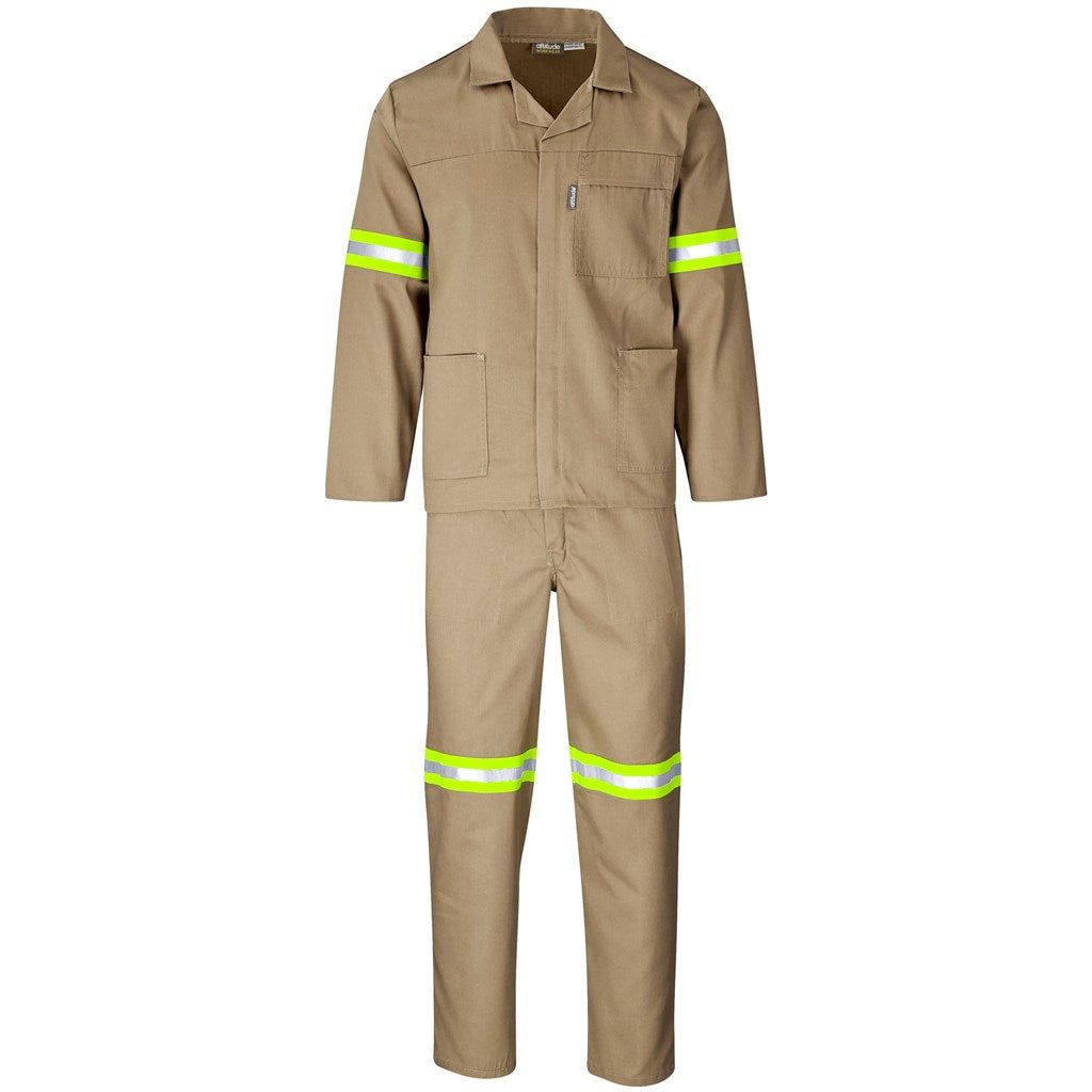 Trade Polycotton Conti Suit - Reflective Arms, Legs & Back - Yellow Tape KHAKI