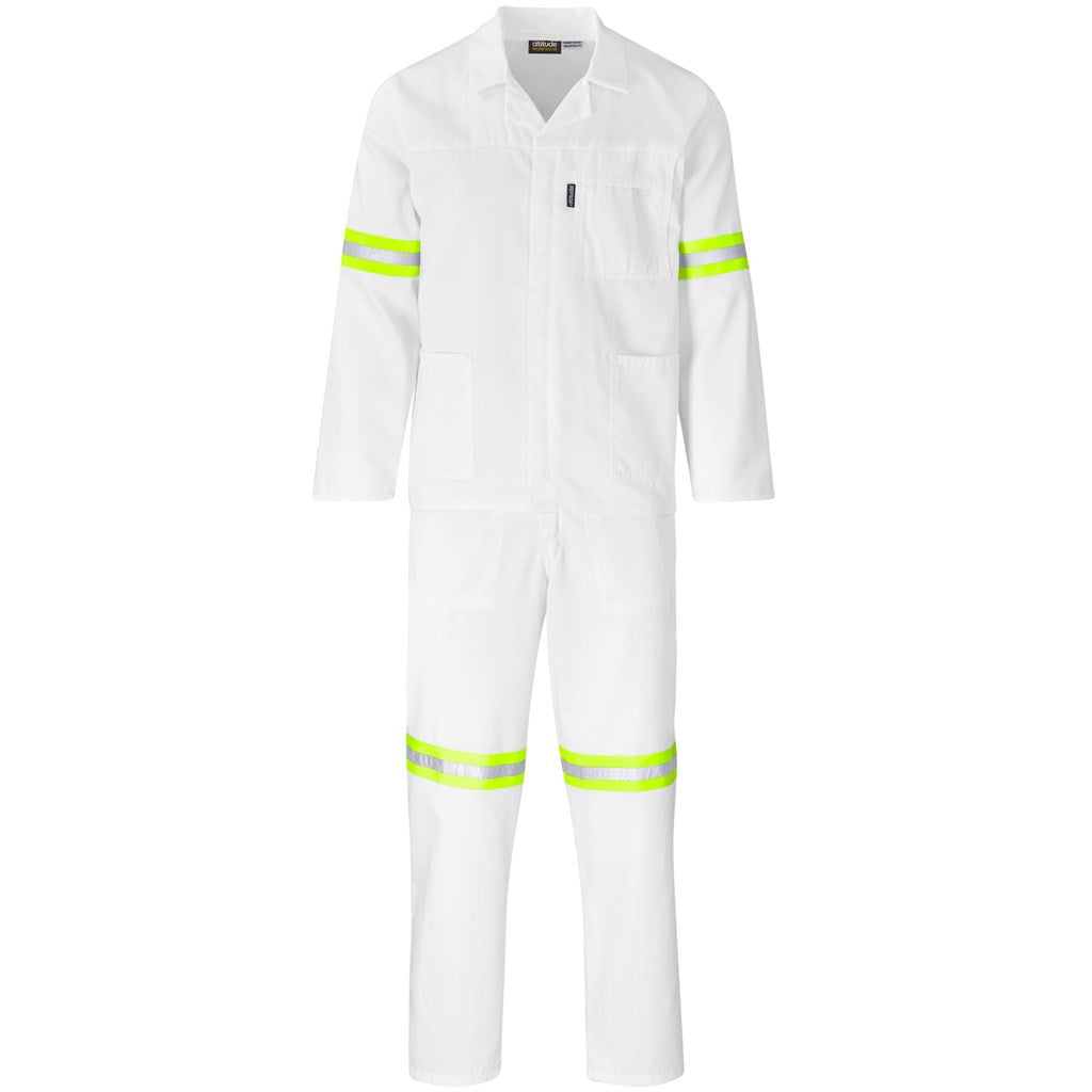 Trade Polycotton Conti Suit - Reflective Arms, Legs & Back - Yellow Tape WHITE
