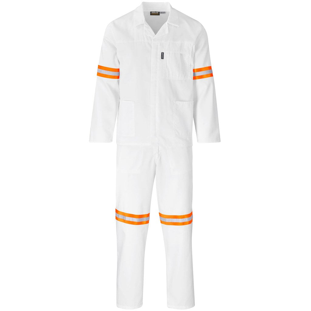 Trade Polycotton Conti - Suit Reflective Arms, Legs & Back - Orange Tape WHITE