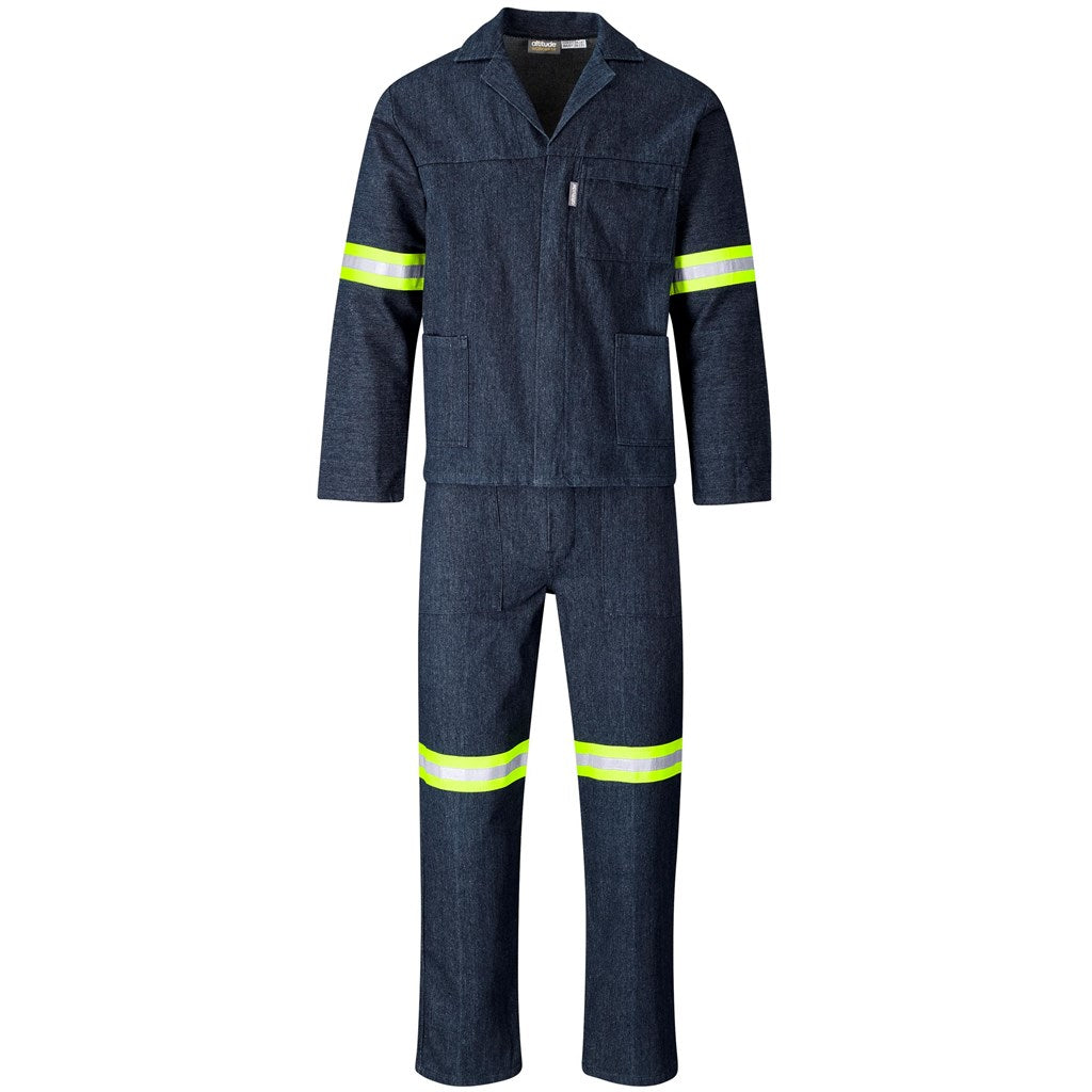 Vintage 100% Cotton Denim Conti Suit - Reflective Arms & Legs - Yellow Tape DARK BLUE