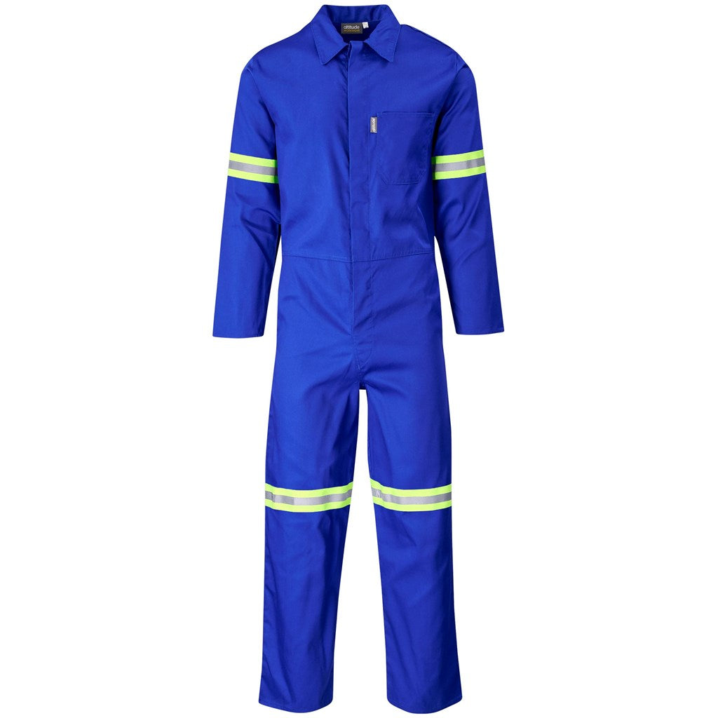 Safety Polycotton Boiler Suit - Reflective Arms & Legs - Yellow Tape ROYAL BLUE