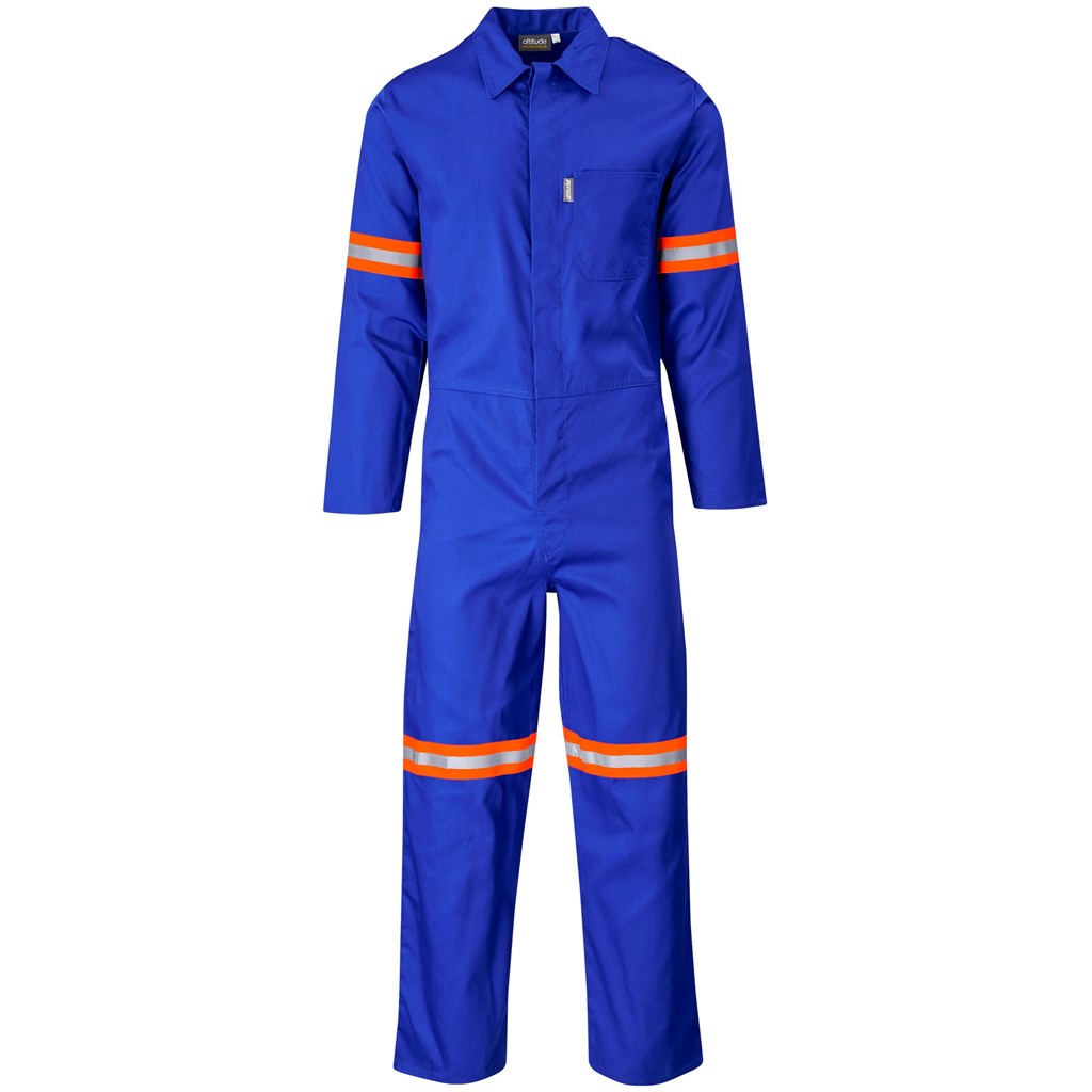 Safety Polycotton Boiler Suit - Reflective Arms Legs & Back - Orange Tape ROYAL BLUE