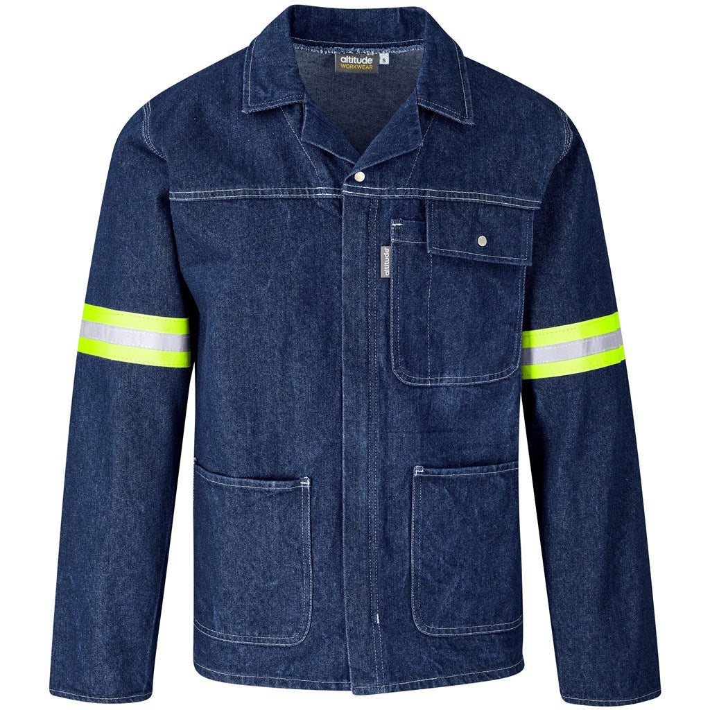 Cast Premium 100% Cotton Denim Jacket - Reflective Arms & Back - Yellow Tape BLUE