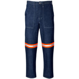 Cast Premium 100% Cotton Denim Pants - Reflective Legs - Orange Tape BLUE