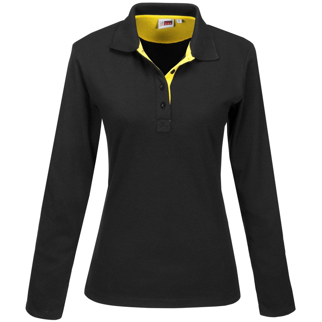 Ladies Long Sleeve Solo Golf Shirt - Yellow YELLOW