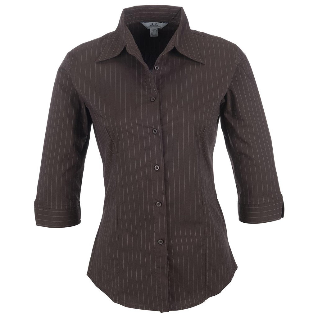 Ladies 3/4 Sleeve Manhattan Striped Shirt - Brown Old BROWN OLD