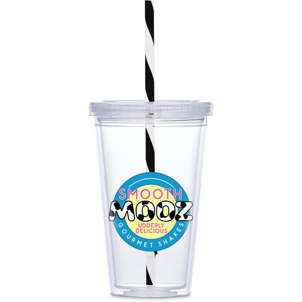 Malibu Double-Wall Plastic Tumbler & Straw - 470ml - Lime BLACK
