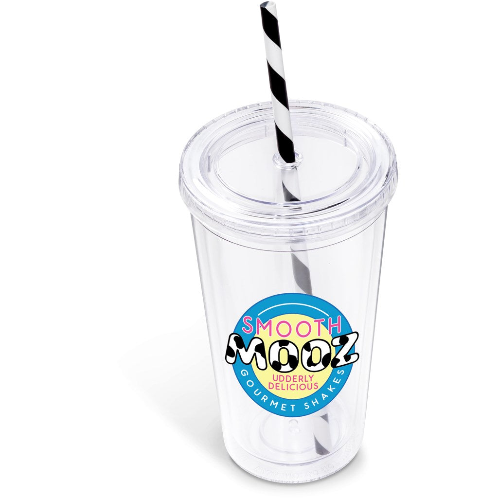 Malibu Double-Wall Plastic Tumbler & Straw - 470ml - Lime