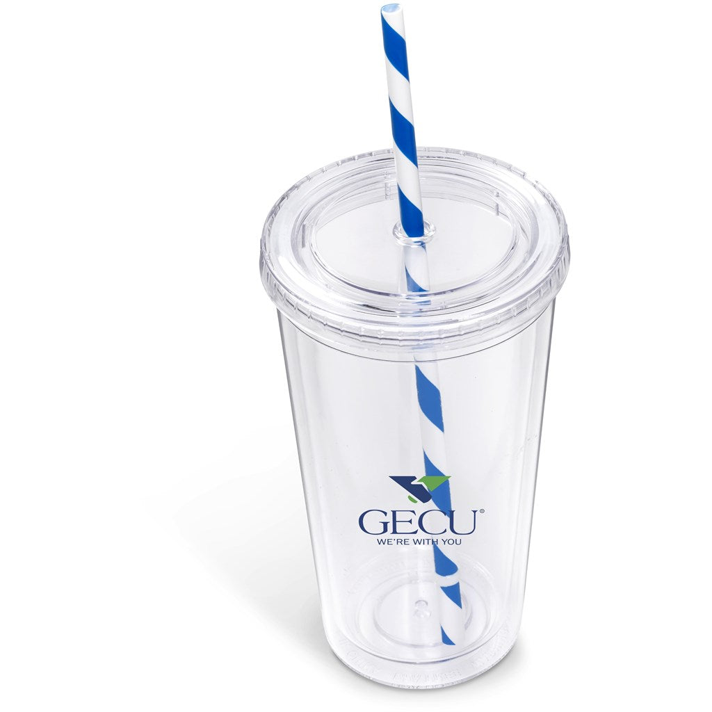 Malibu Double-Wall Plastic Tumbler & Straw - 470ml - Lime BLUE