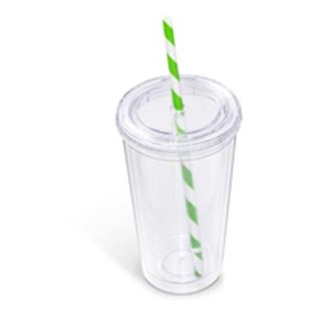 Malibu Double-Wall Plastic Tumbler & Straw - 470ml - Lime