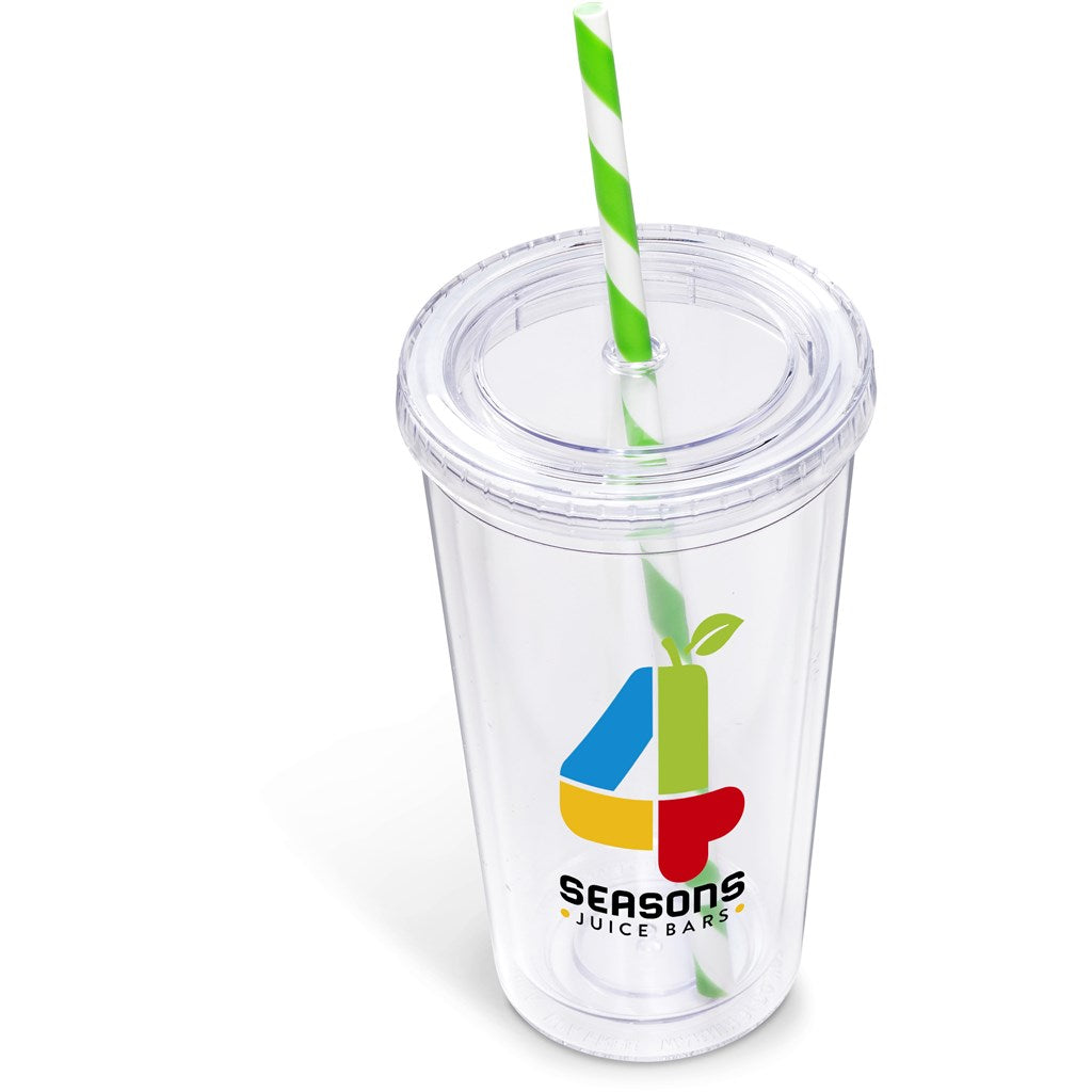 Malibu Double-Wall Plastic Tumbler & Straw - 470ml - Lime LIME