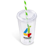Malibu Double-Wall Plastic Tumbler & Straw - 470ml - Lime LIME