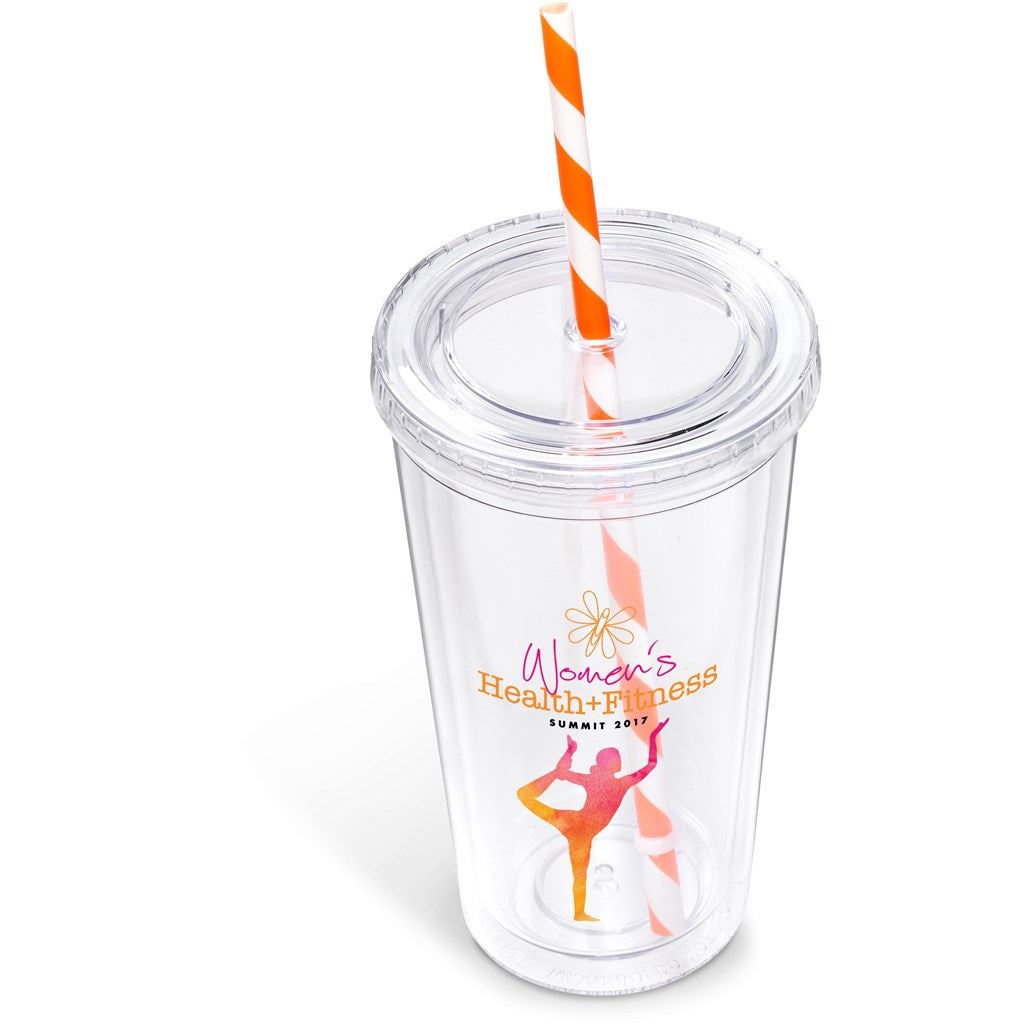 Malibu Double-Wall Plastic Tumbler & Straw - 470ml - Lime ORANGE