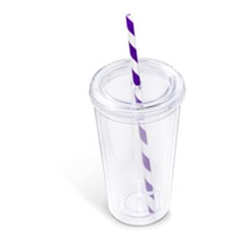 Malibu Double-Wall Plastic Tumbler & Straw - 470ml - Lime