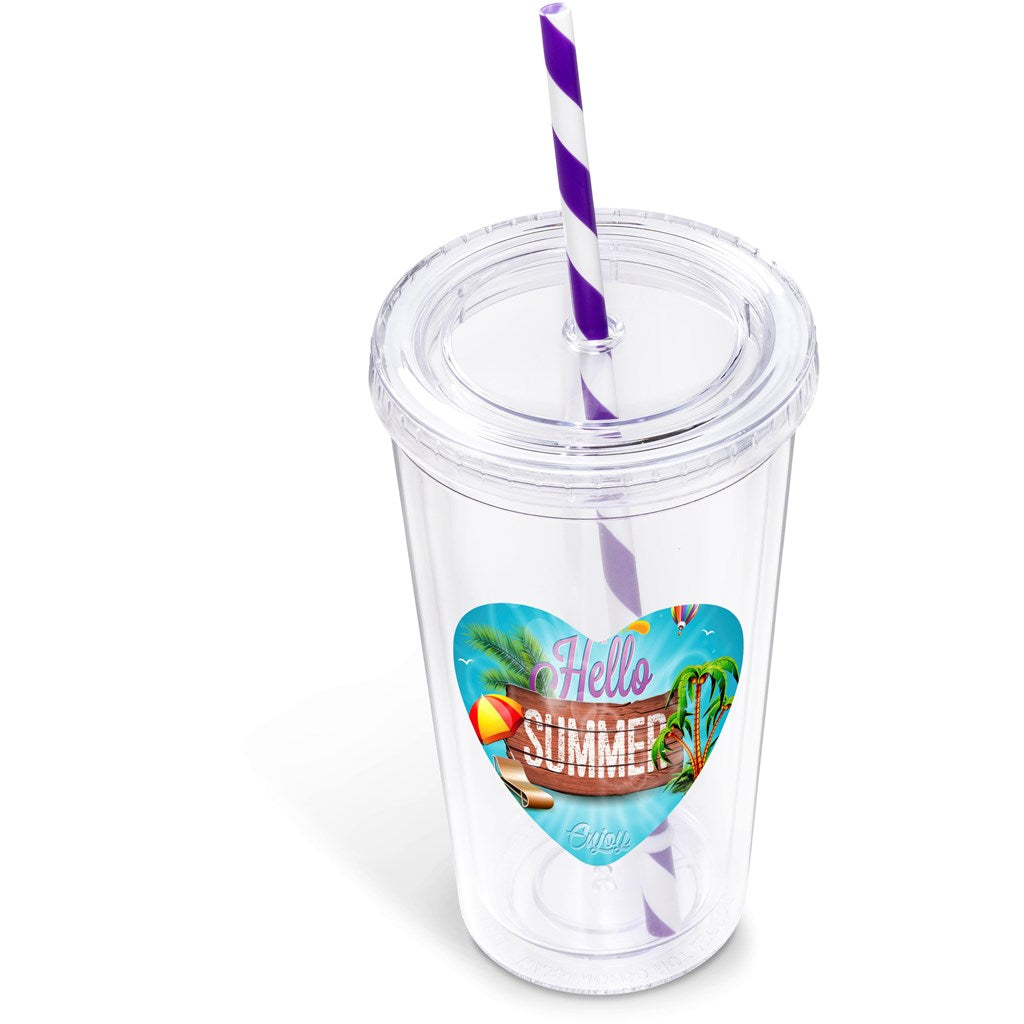 Malibu Double-Wall Plastic Tumbler & Straw - 470ml - Lime PURPLE