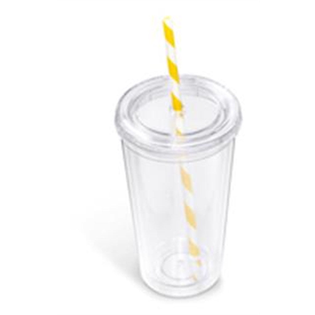 Malibu Double-Wall Plastic Tumbler & Straw - 470ml - Lime