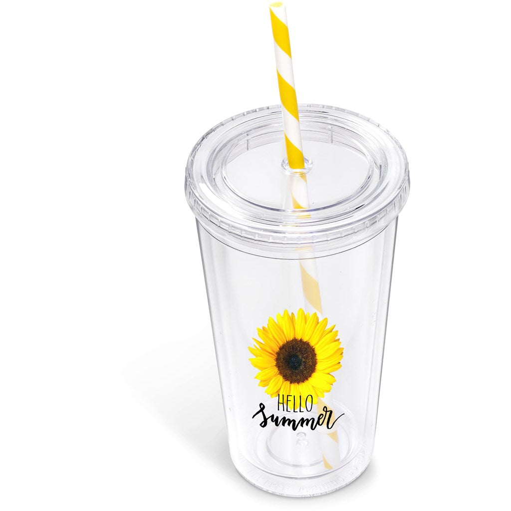 Malibu Double-Wall Plastic Tumbler & Straw - 470ml - Lime YELLOW