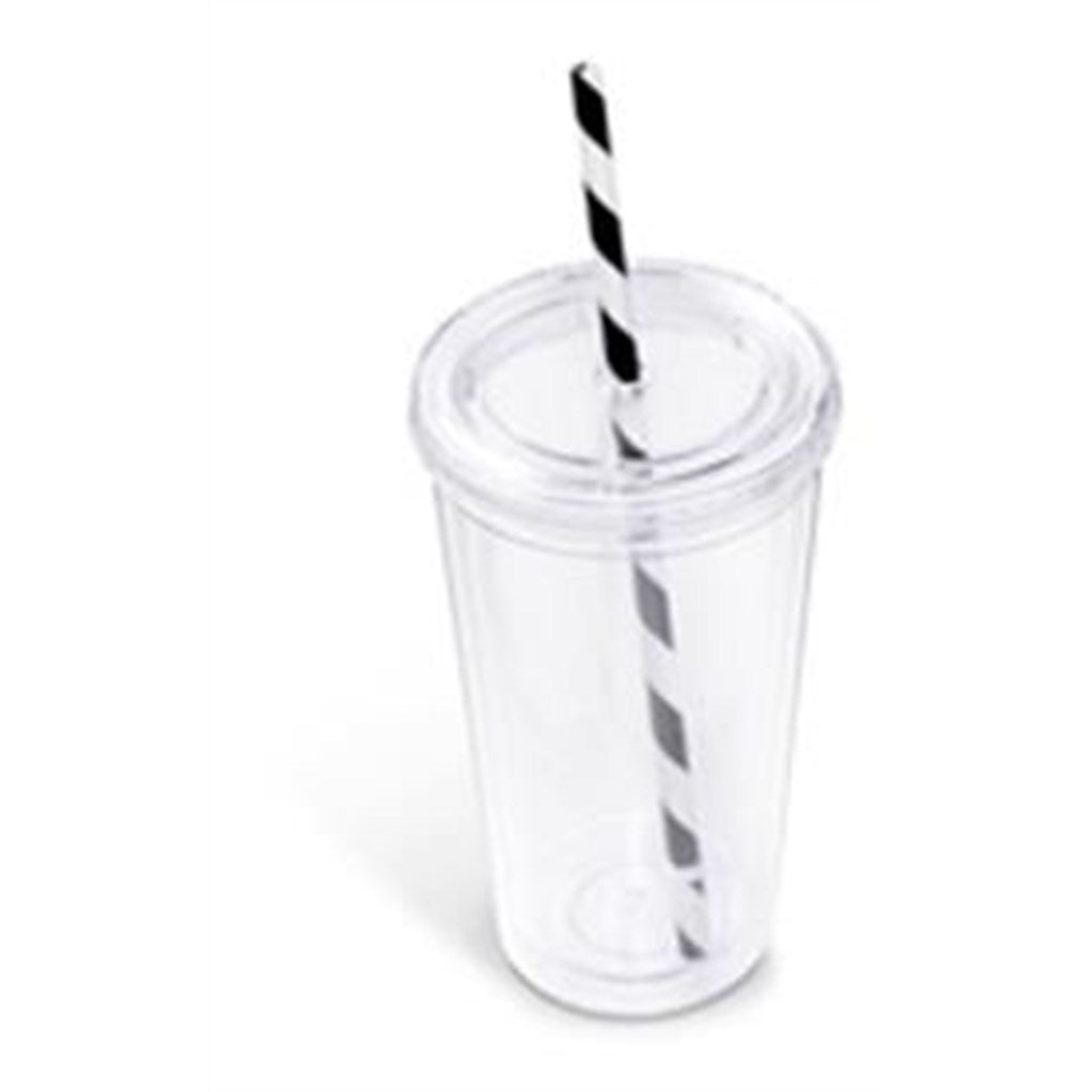 Malibu Double-Wall Plastic Tumbler & Straw - 470ml - Lime