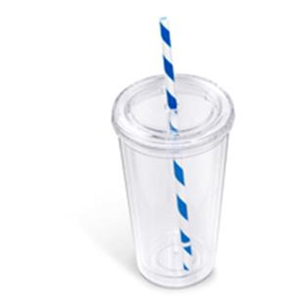 Malibu Double-Wall Plastic Tumbler & Straw - 470ml - Lime