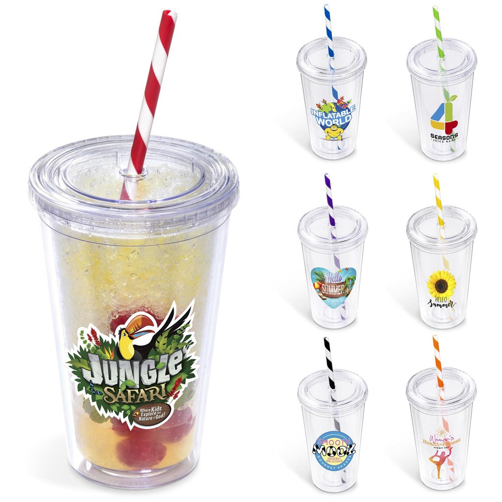 Malibu Double-Wall Plastic Tumbler & Straw - 470ml - Lime