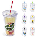 Malibu Double-Wall Plastic Tumbler & Straw - 470ml - Lime